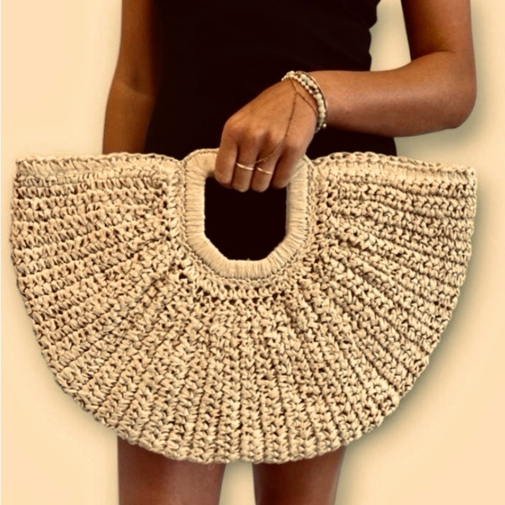 Purse Women’s Half Moon Woven Crochet Raffia Clutch, New